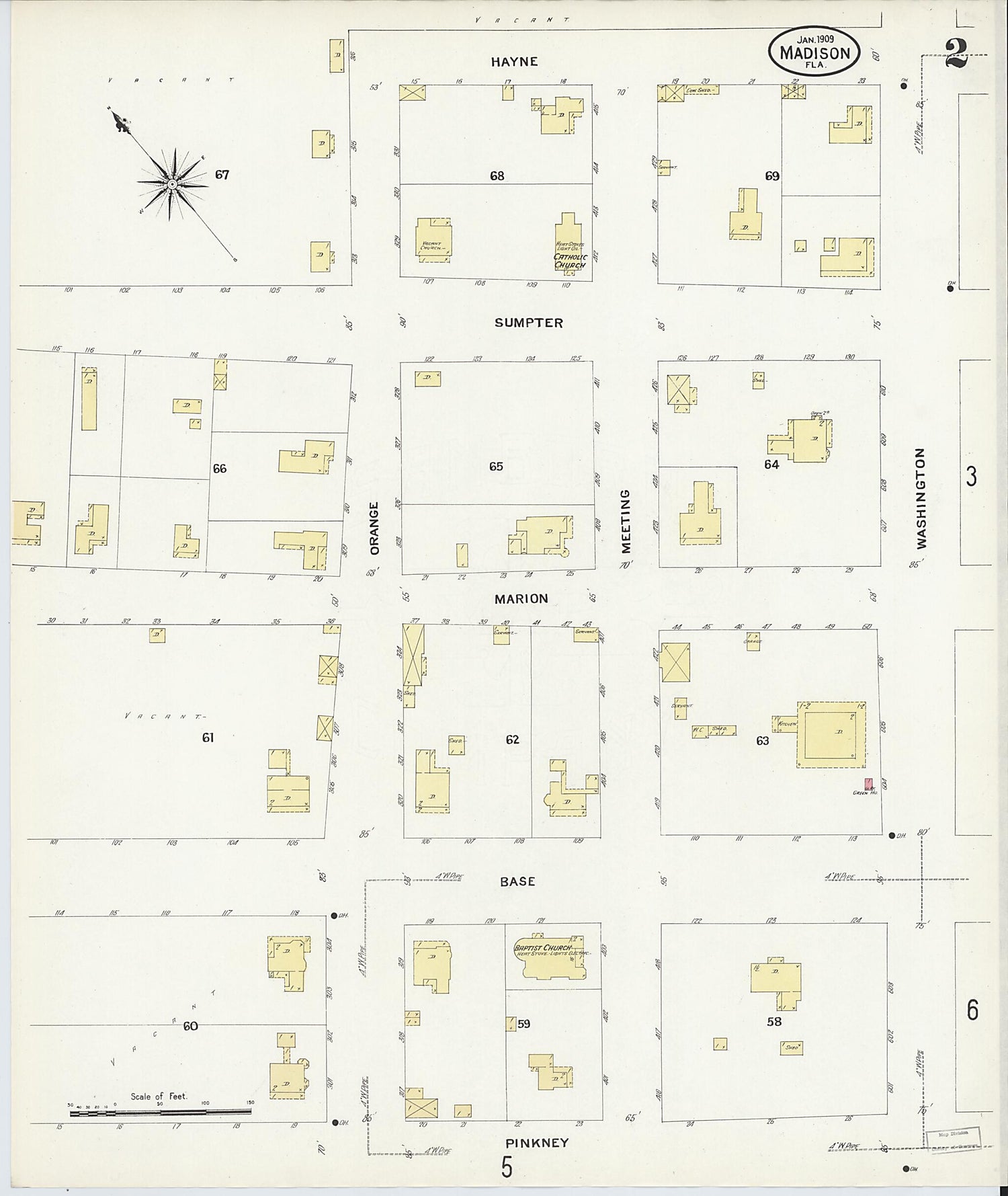 This old map of Madison, Madison County, Florida was created by Sanborn Map Company in 1909