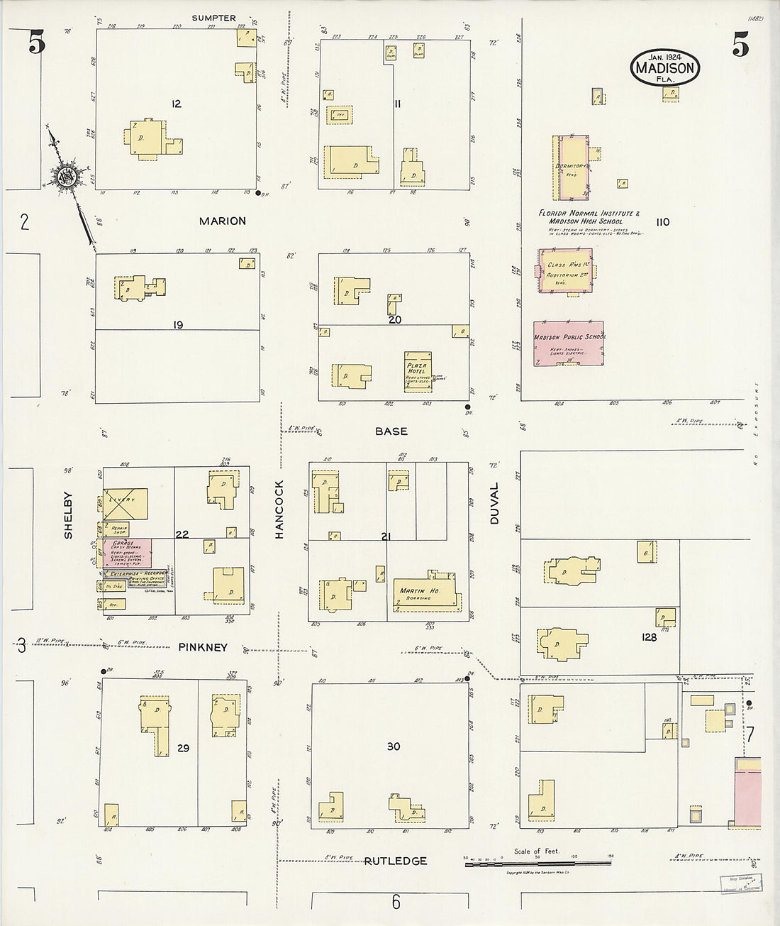 This old map of Madison, Madison County, Florida was created by Sanborn Map Company in 1924