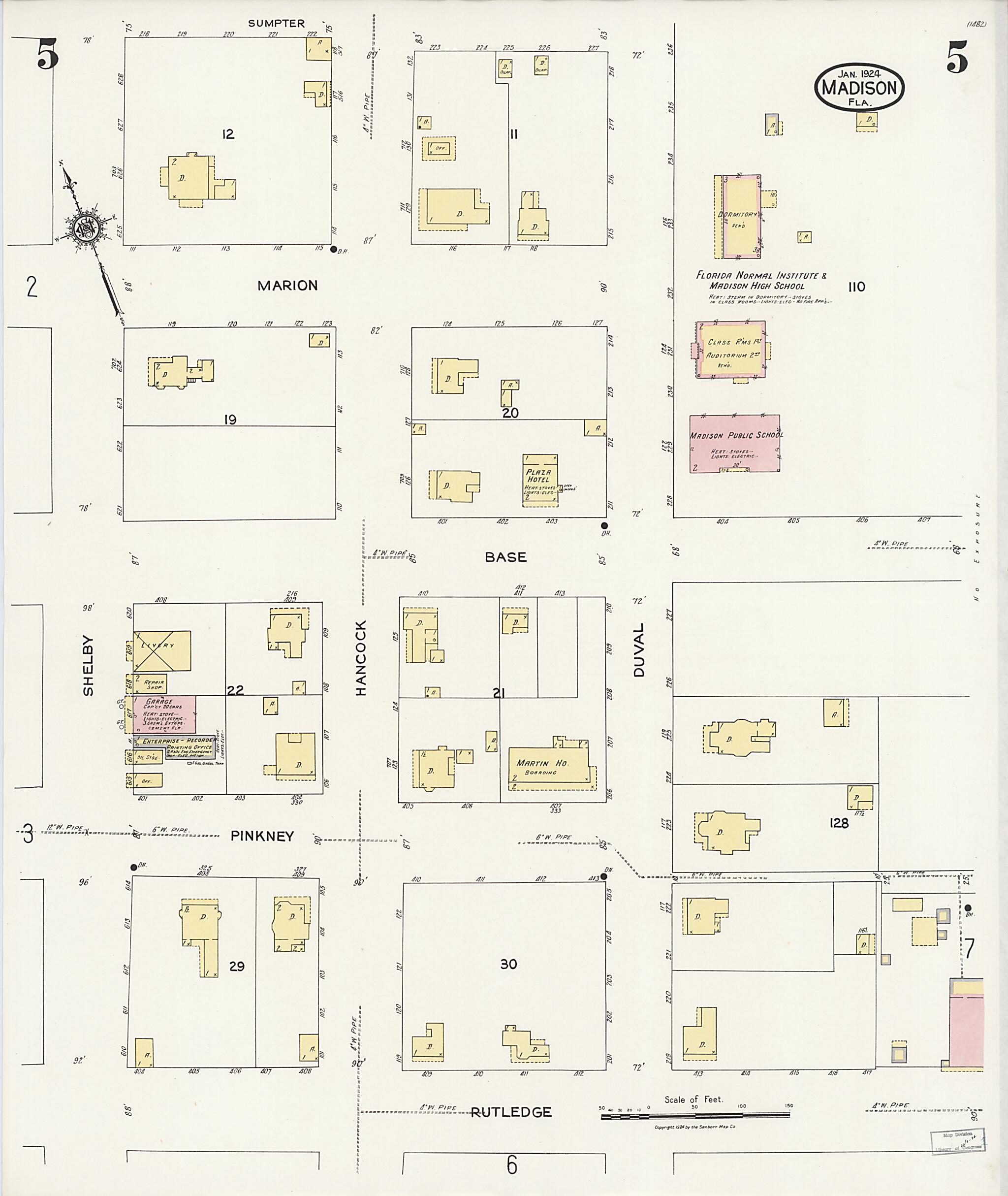 This old map of Madison, Madison County, Florida was created by Sanborn Map Company in 1924