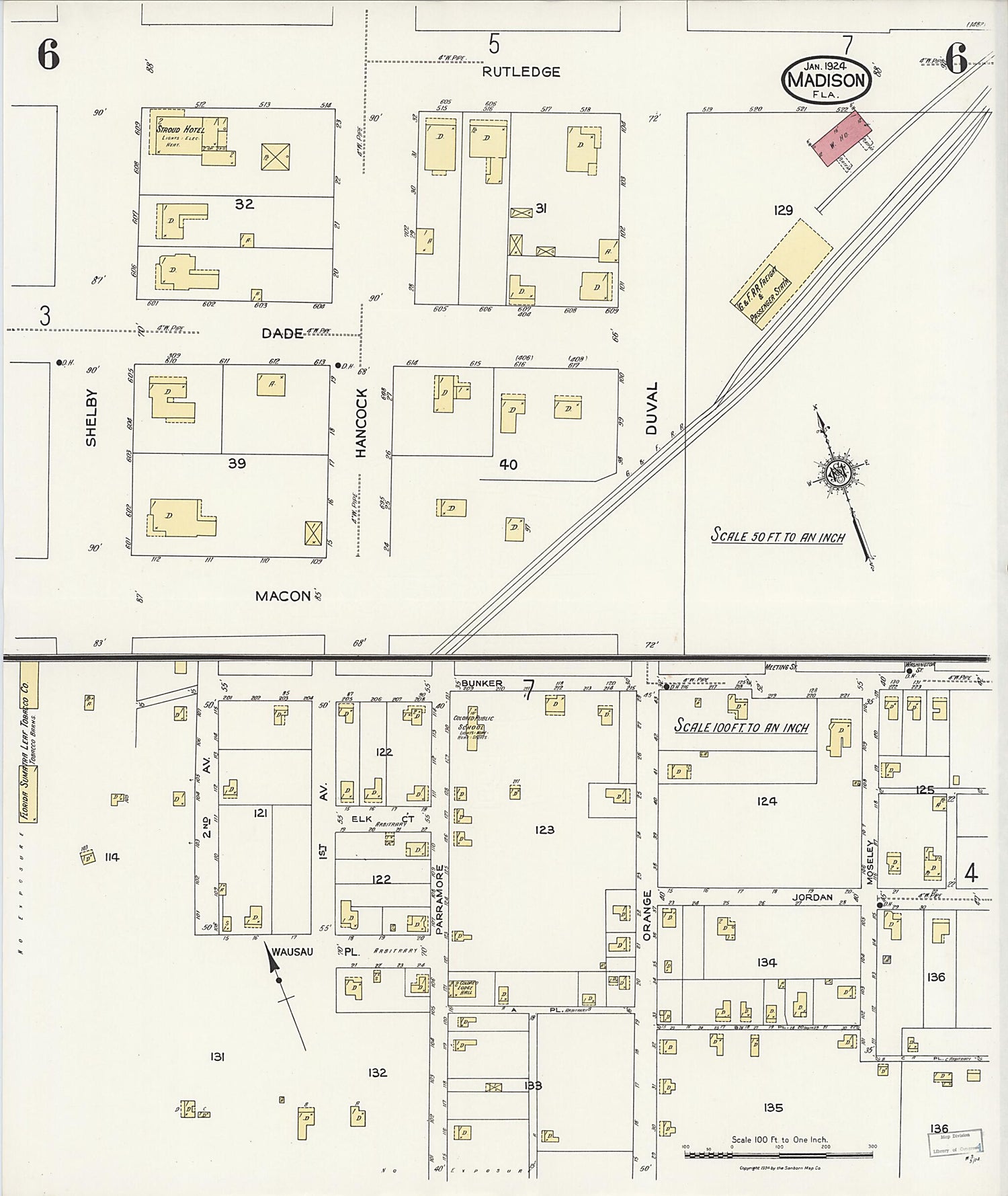 This old map of Madison, Madison County, Florida was created by Sanborn Map Company in 1924