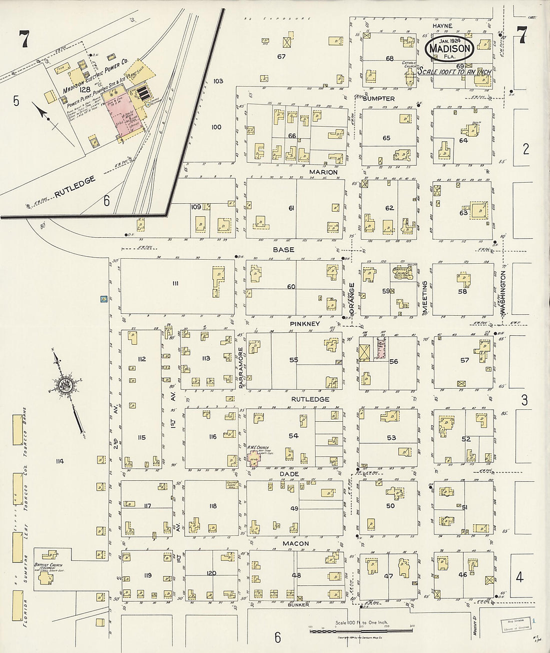 This old map of Madison, Madison County, Florida was created by Sanborn Map Company in 1924