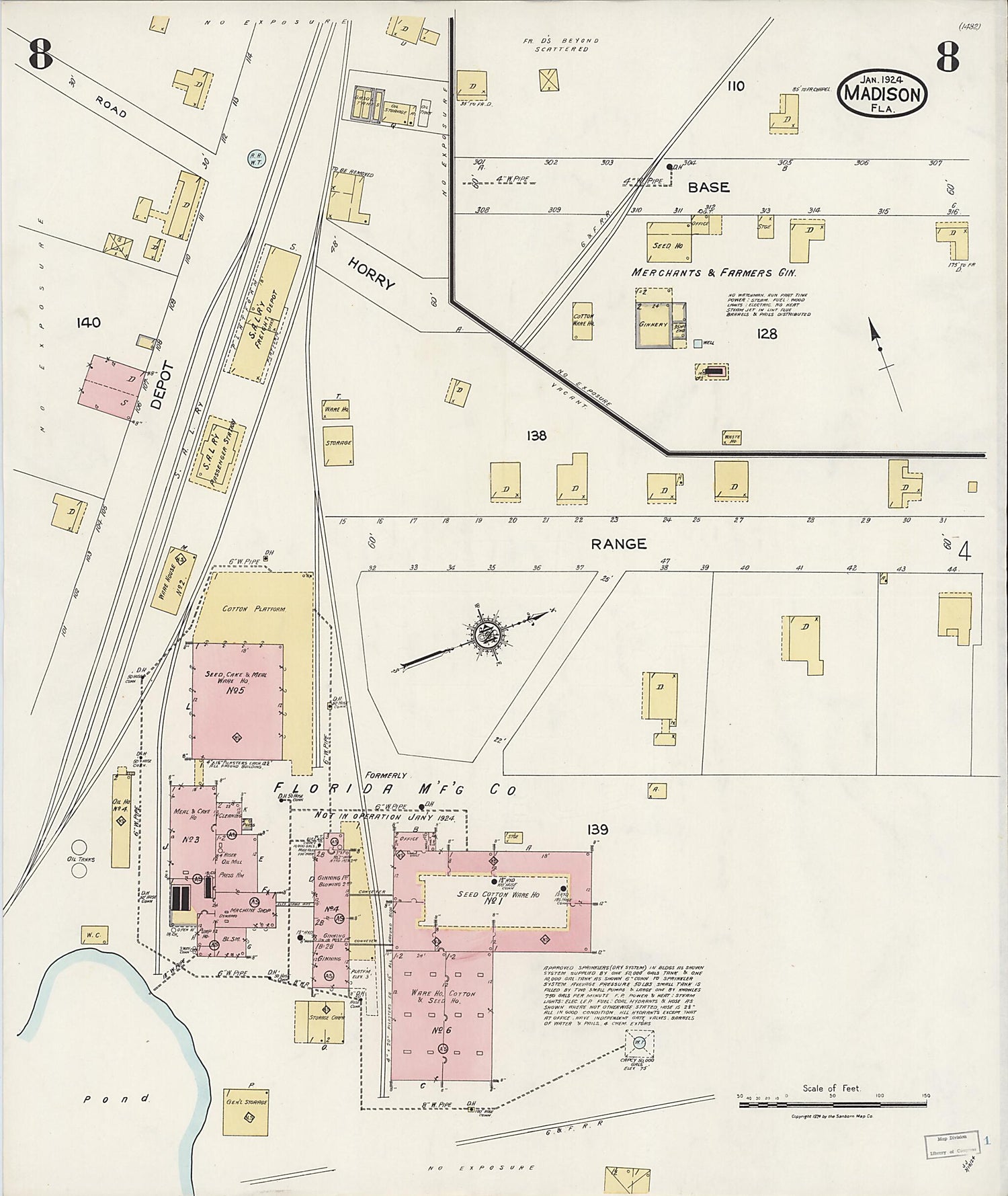 This old map of Madison, Madison County, Florida was created by Sanborn Map Company in 1924