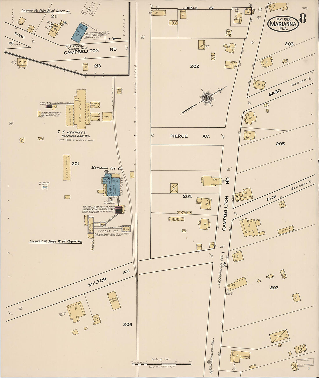 This old map of Marianna, Jackson County, Florida was created by Sanborn Map Company in 1922