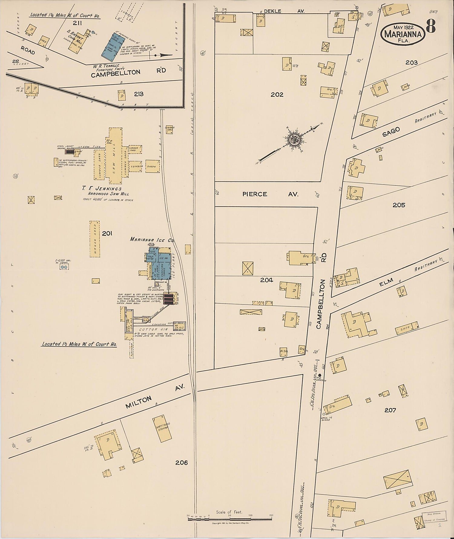 This old map of Marianna, Jackson County, Florida was created by Sanborn Map Company in 1922