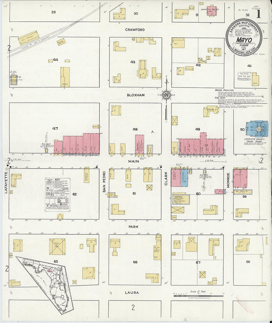 This old map of Mayo, Lafayette County, Florida was created by Sanborn Map Company in 1917