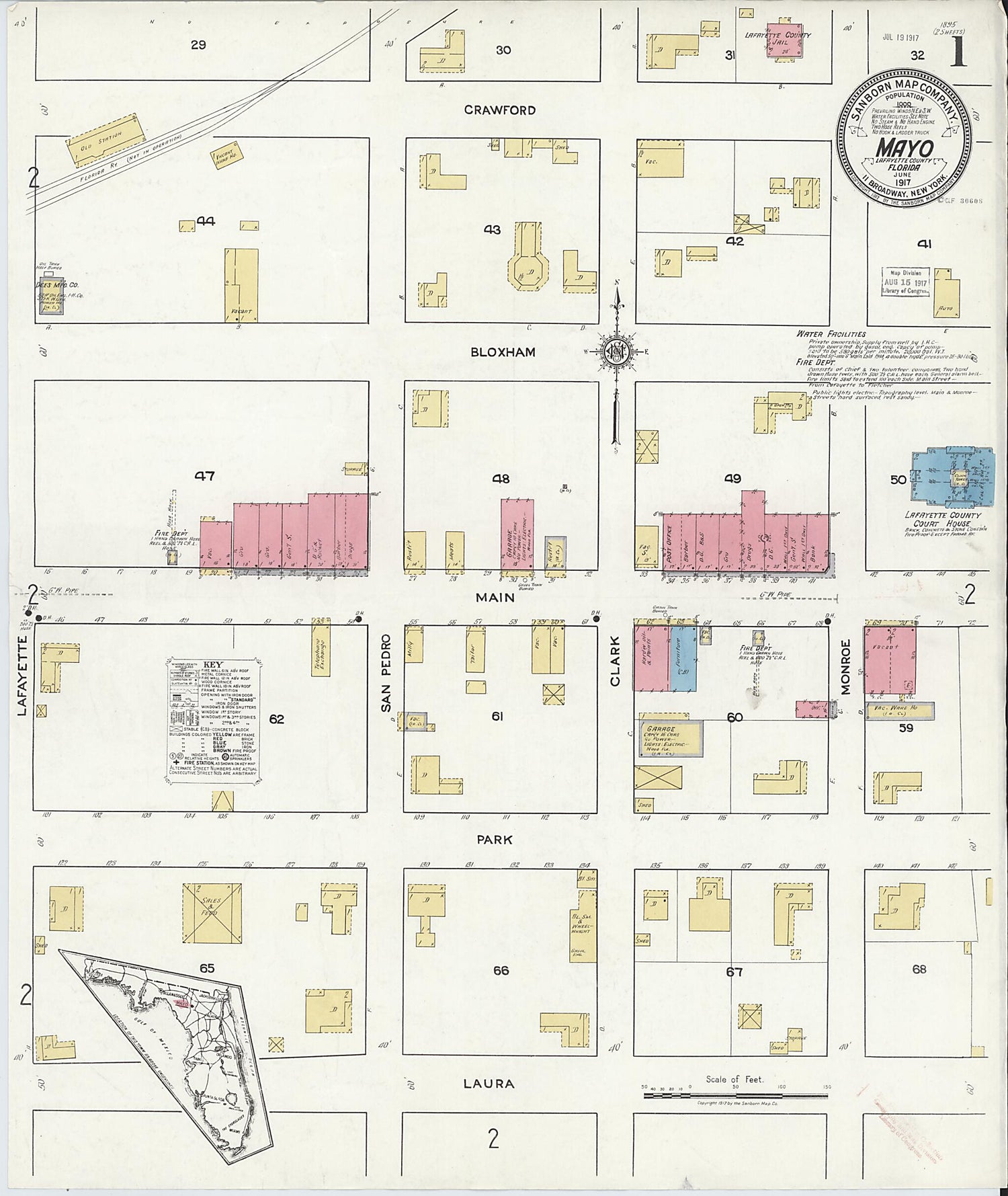This old map of Mayo, Lafayette County, Florida was created by Sanborn Map Company in 1917