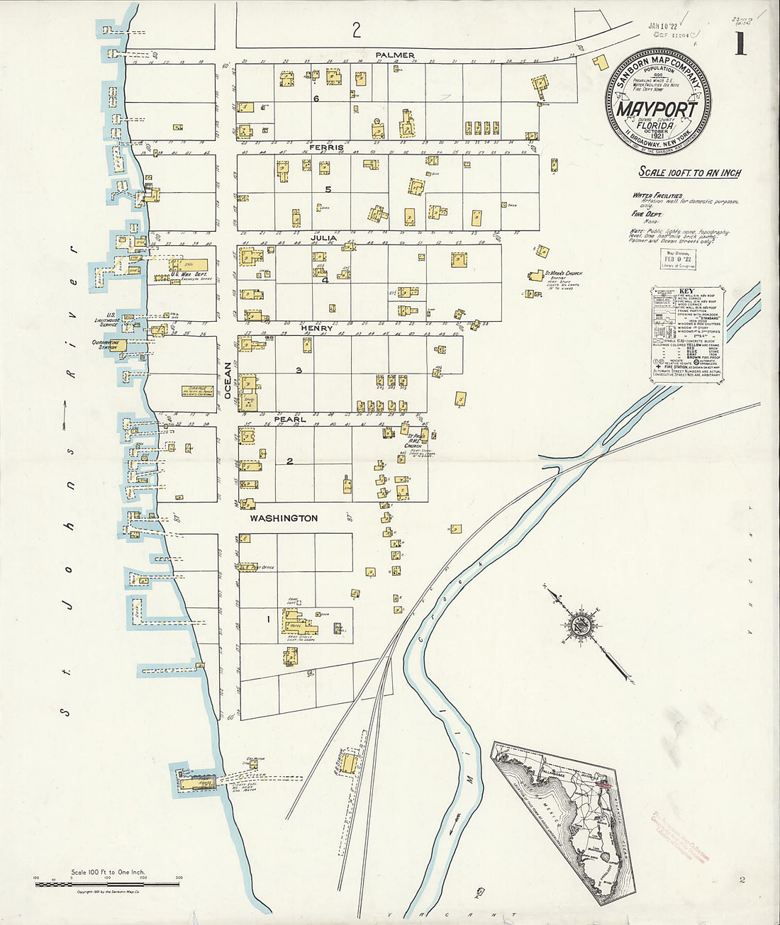 This old map of Mayport, Duval County, Florida was created by Sanborn Map Company in 1921