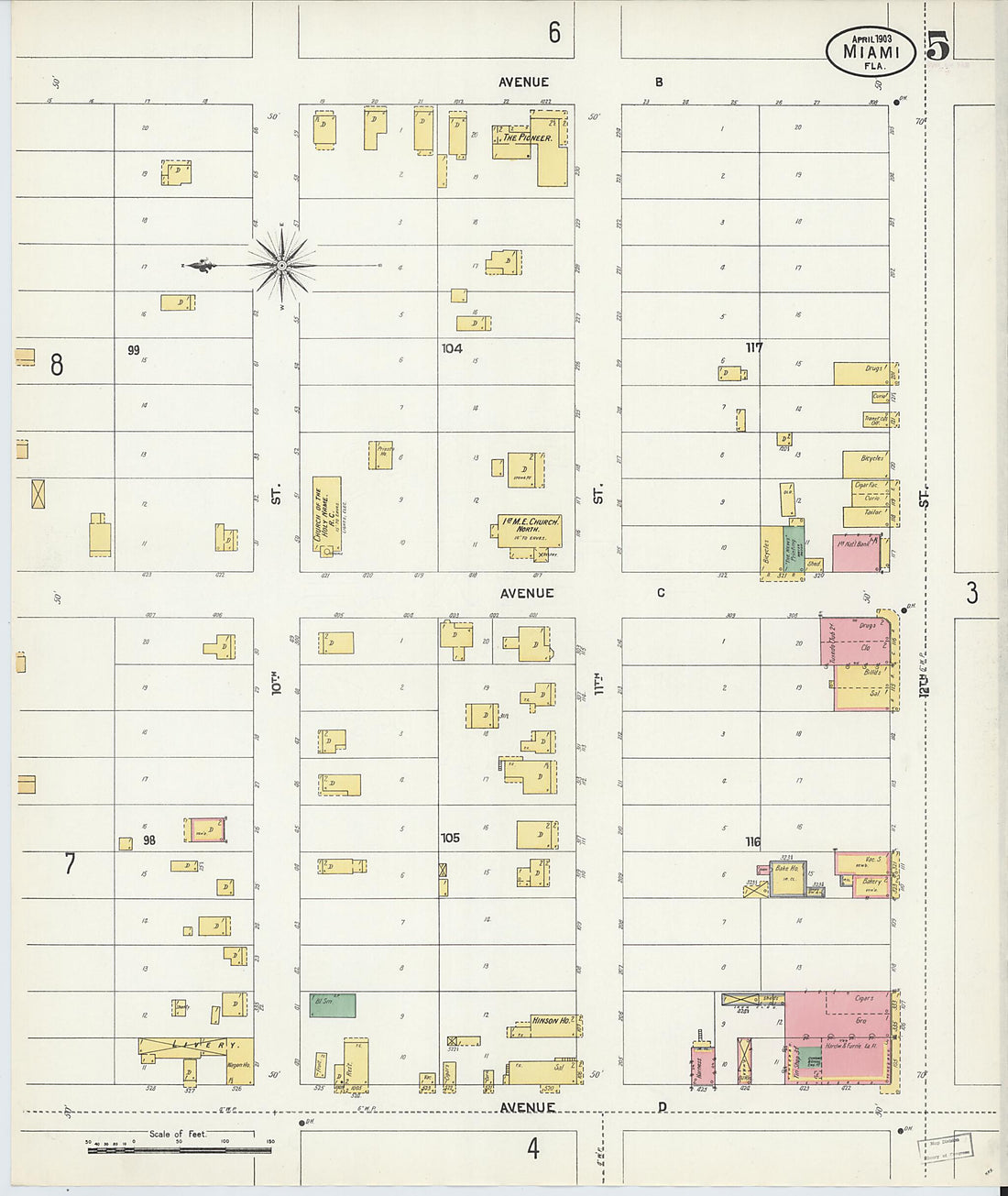 This old map of Miami, Dade County, Florida was created by Sanborn Map Company in 1903