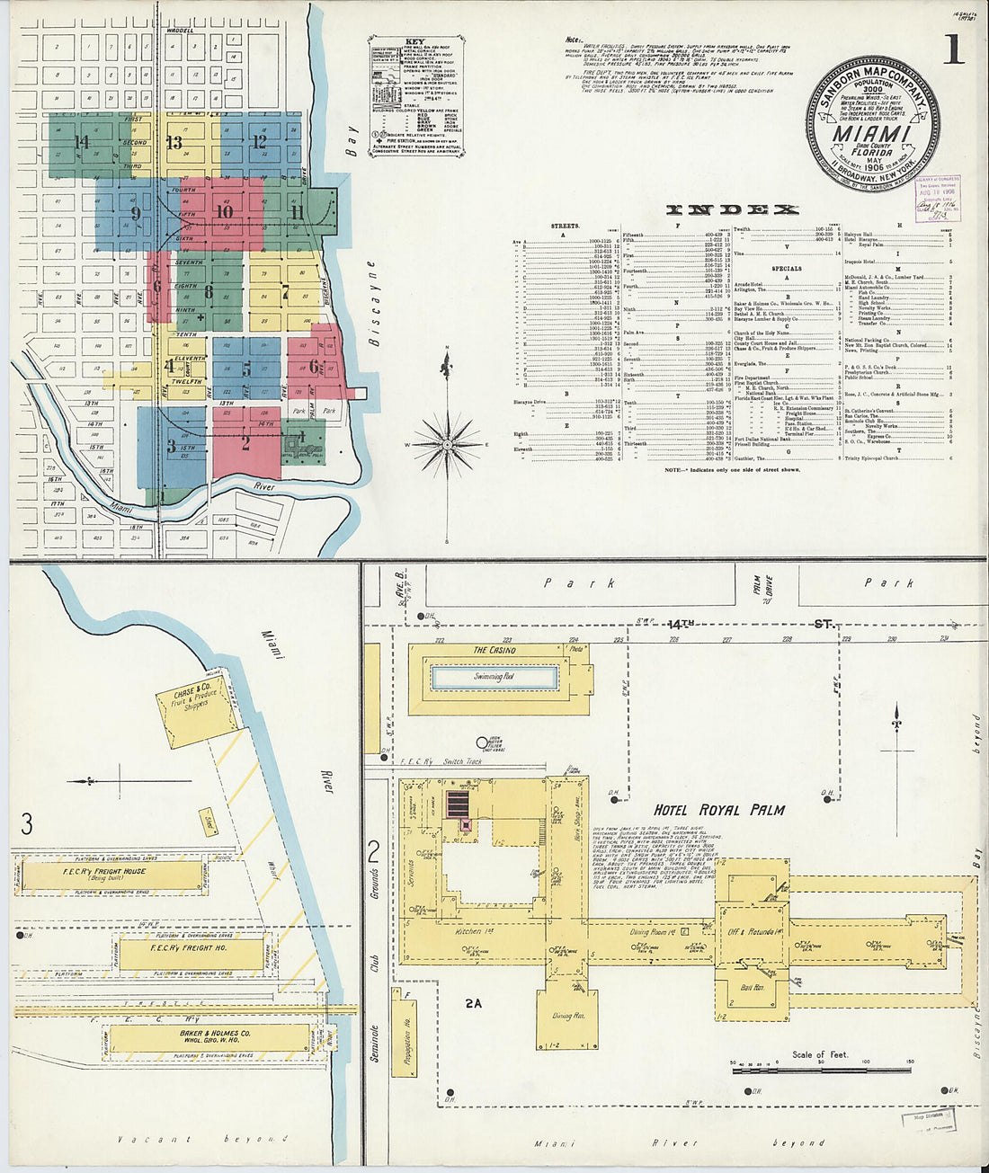 This old map of Miami, Dade County, Florida was created by Sanborn Map Company in 1906