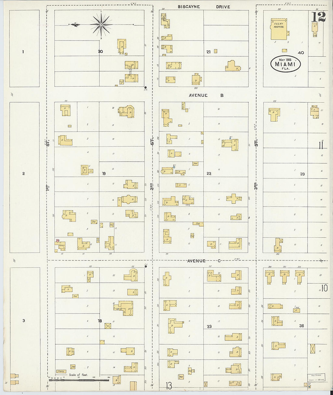This old map of Miami, Dade County, Florida was created by Sanborn Map Company in 1906