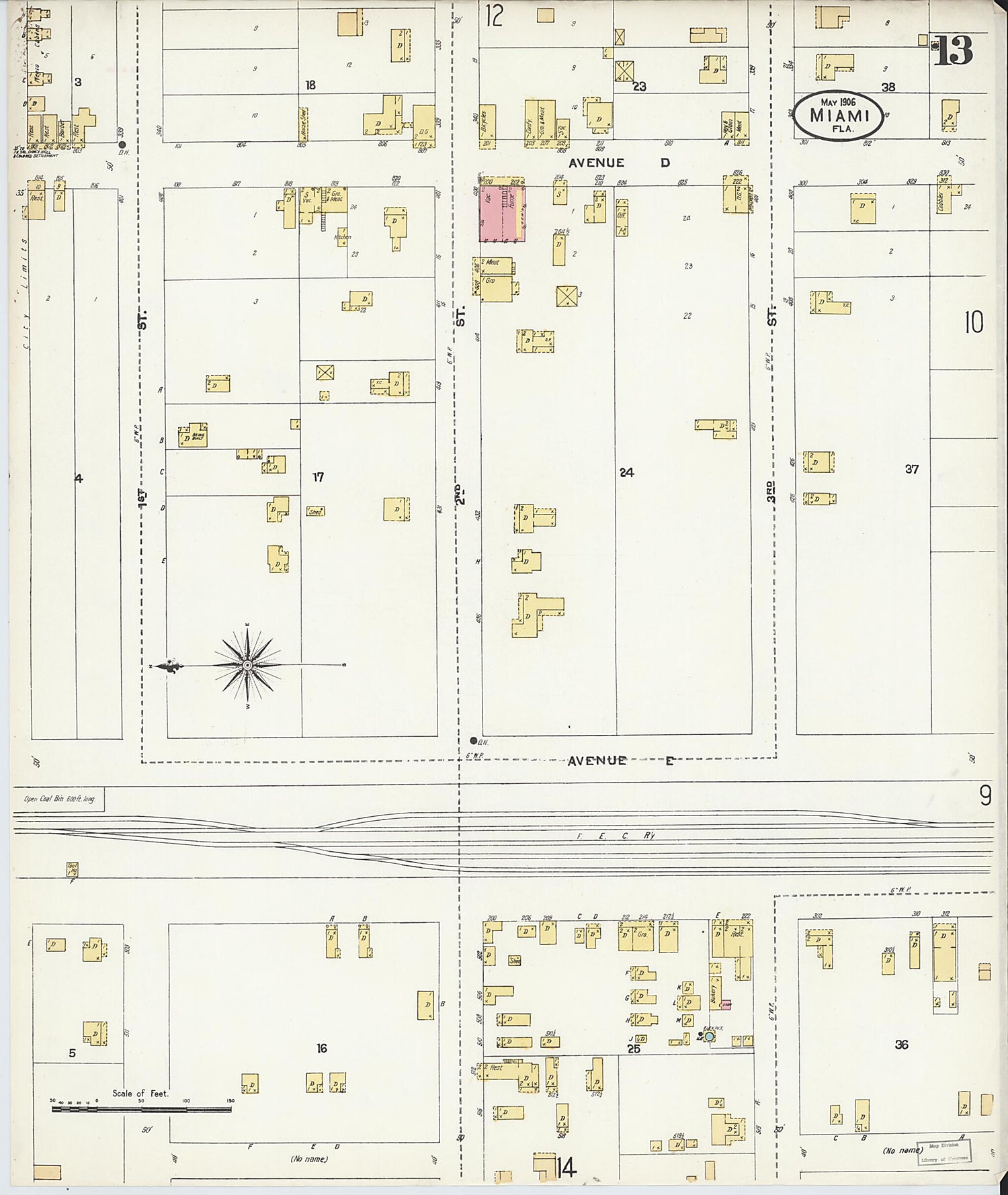 This old map of Miami, Dade County, Florida was created by Sanborn Map Company in 1906
