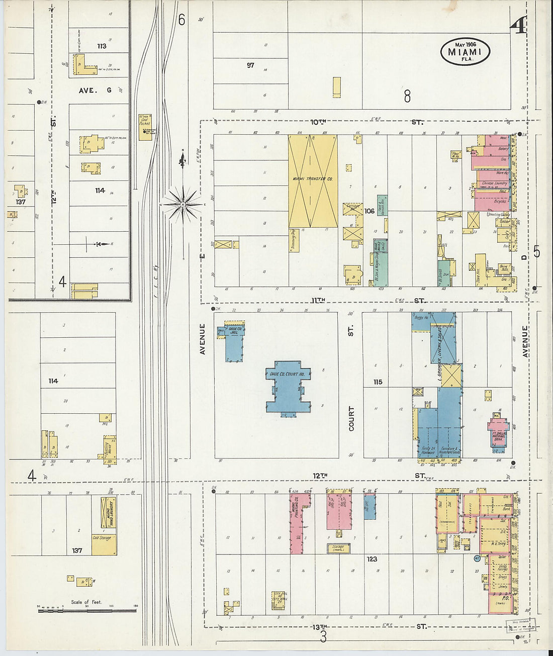 This old map of Miami, Dade County, Florida was created by Sanborn Map Company in 1906