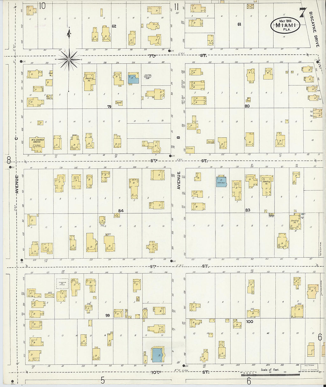 This old map of Miami, Dade County, Florida was created by Sanborn Map Company in 1906