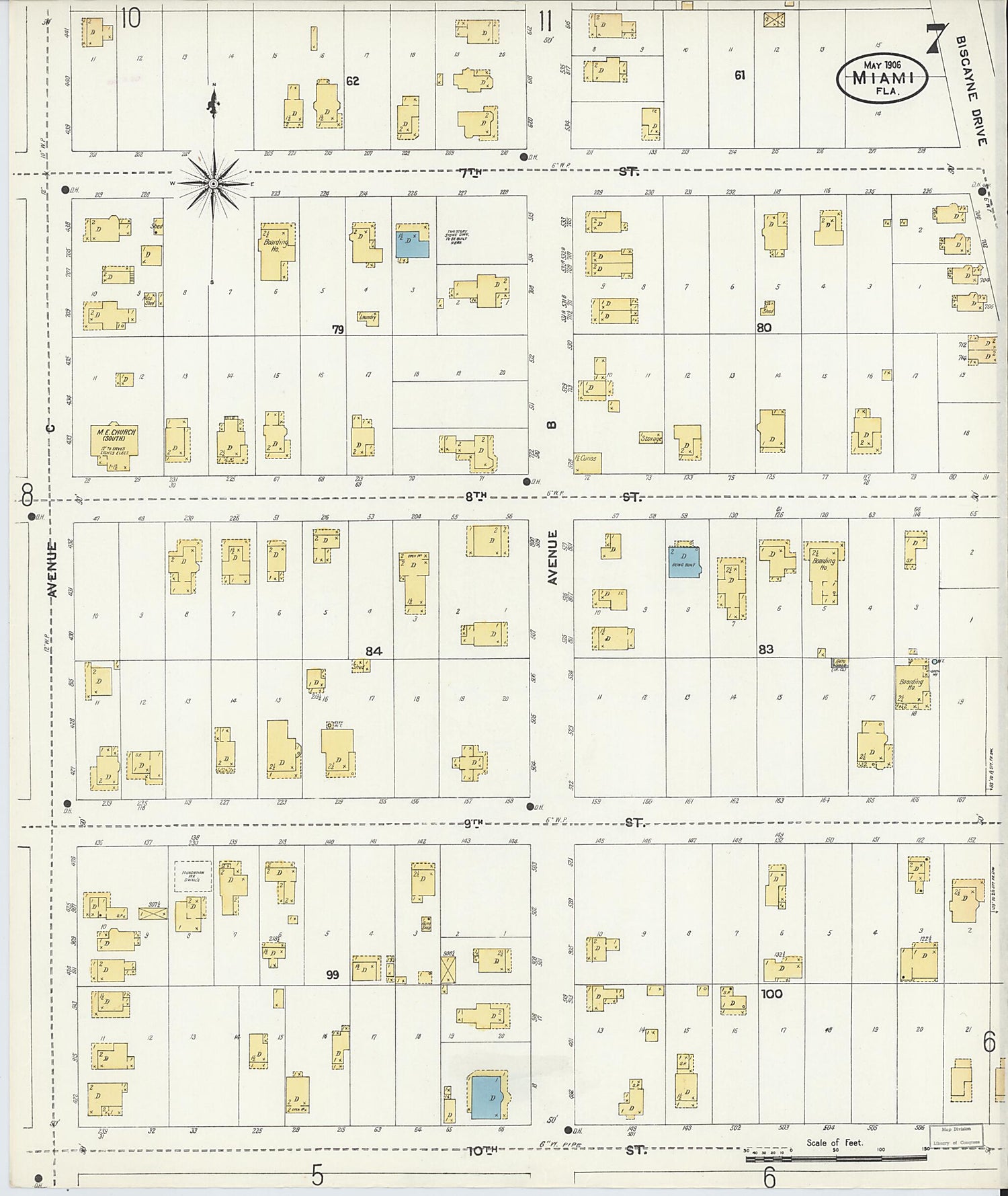 This old map of Miami, Dade County, Florida was created by Sanborn Map Company in 1906