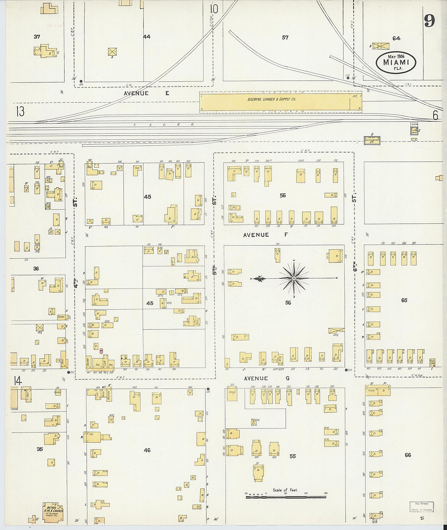 This old map of Miami, Dade County, Florida was created by Sanborn Map Company in 1906