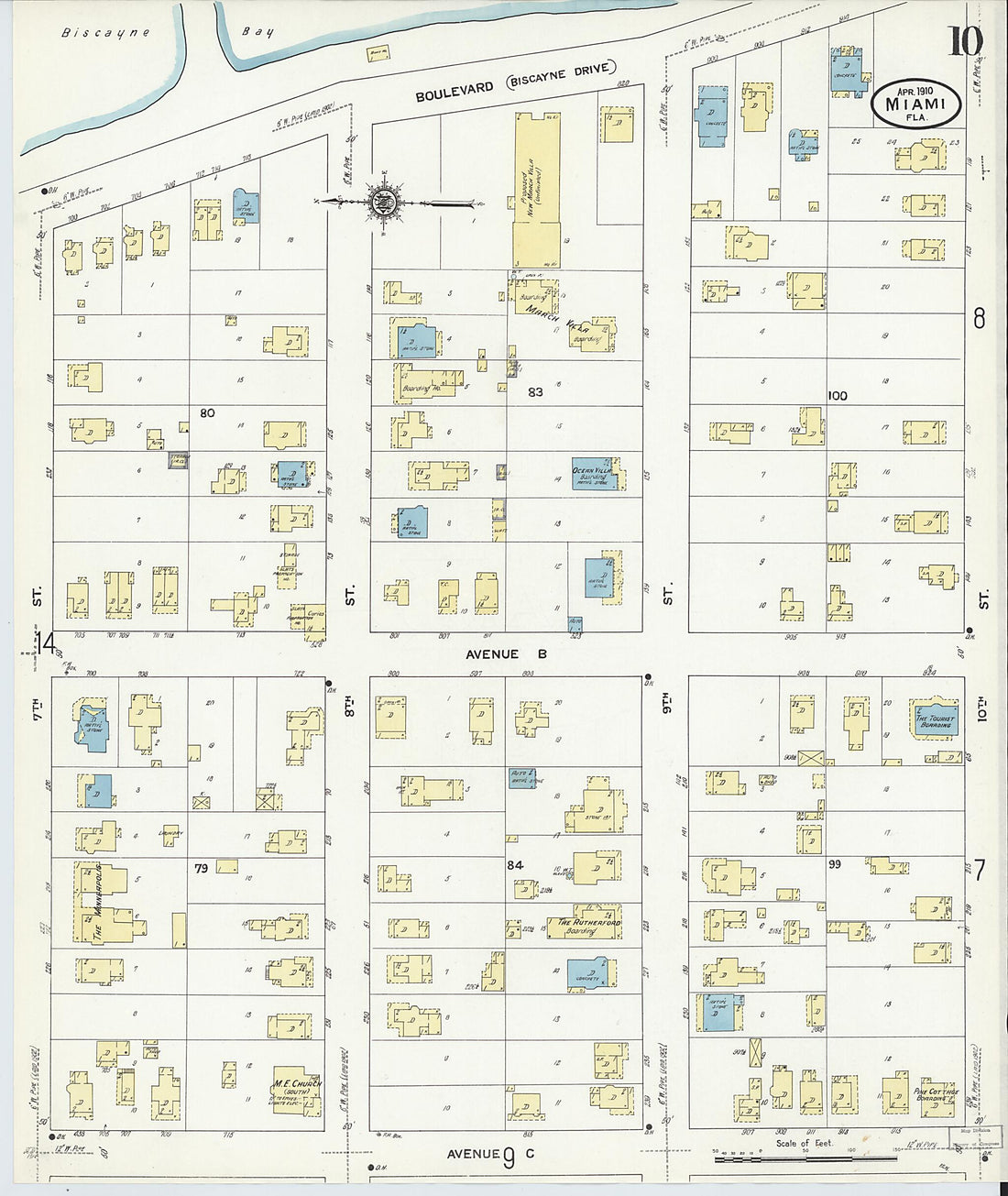 This old map of Miami, Dade County, Florida was created by Sanborn Map Company in 1910