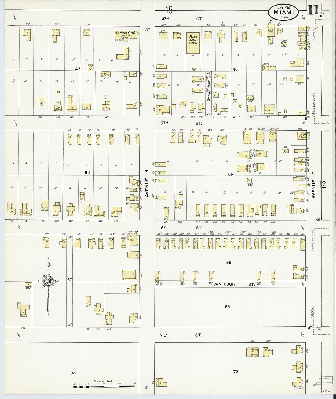 This old map of Miami, Dade County, Florida was created by Sanborn Map Company in 1910