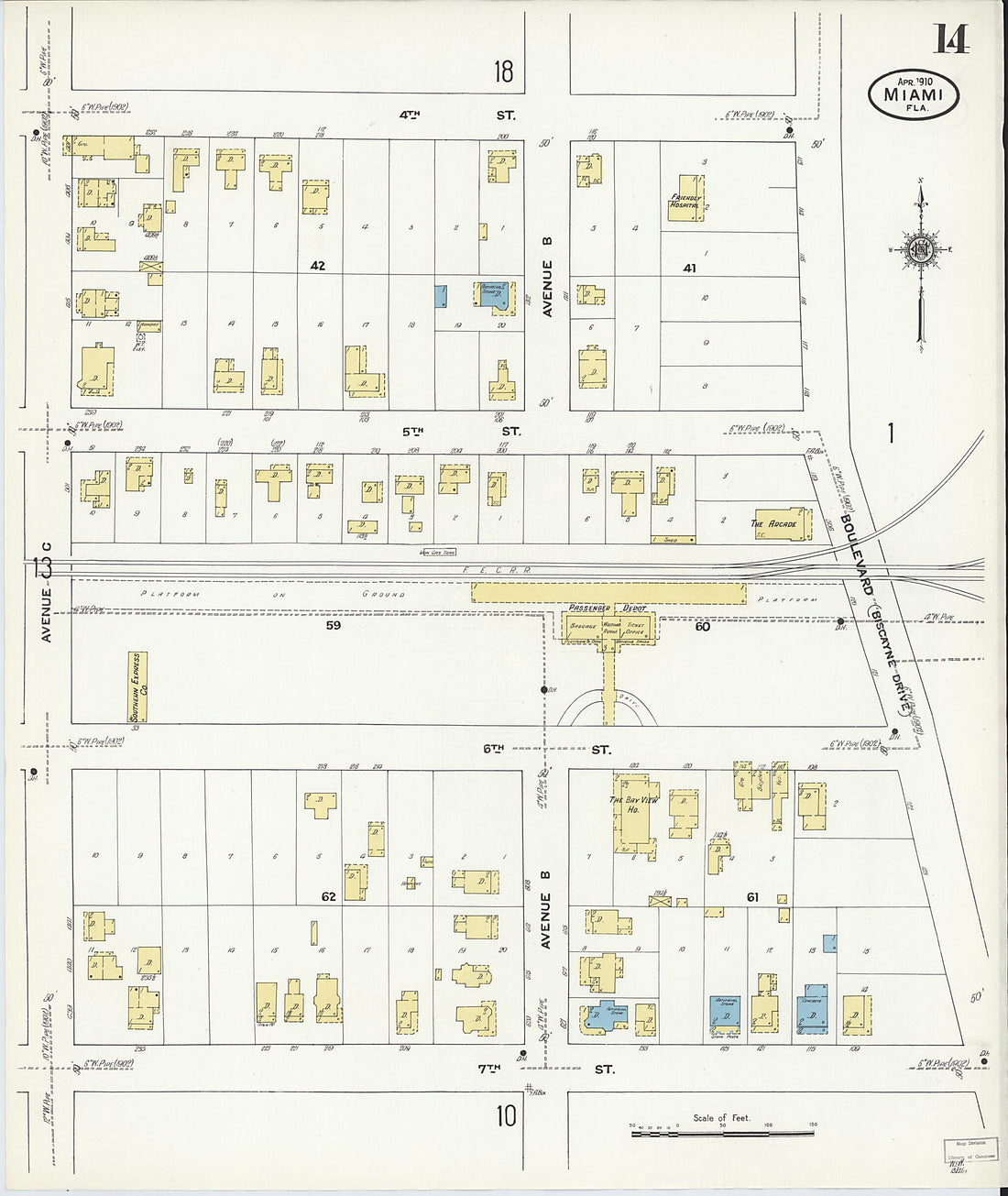 This old map of Miami, Dade County, Florida was created by Sanborn Map Company in 1910