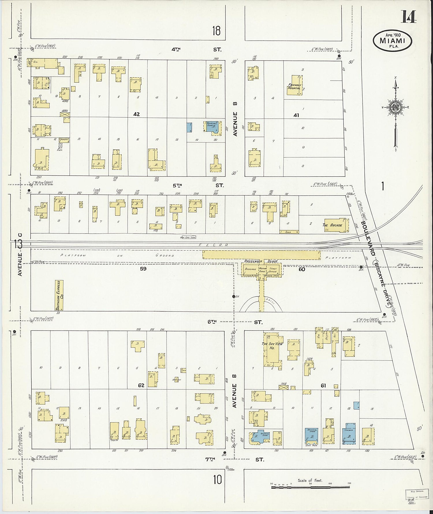 This old map of Miami, Dade County, Florida was created by Sanborn Map Company in 1910
