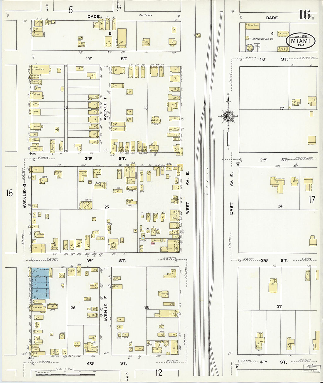 This old map of Miami, Dade County, Florida was created by Sanborn Map Company in 1910