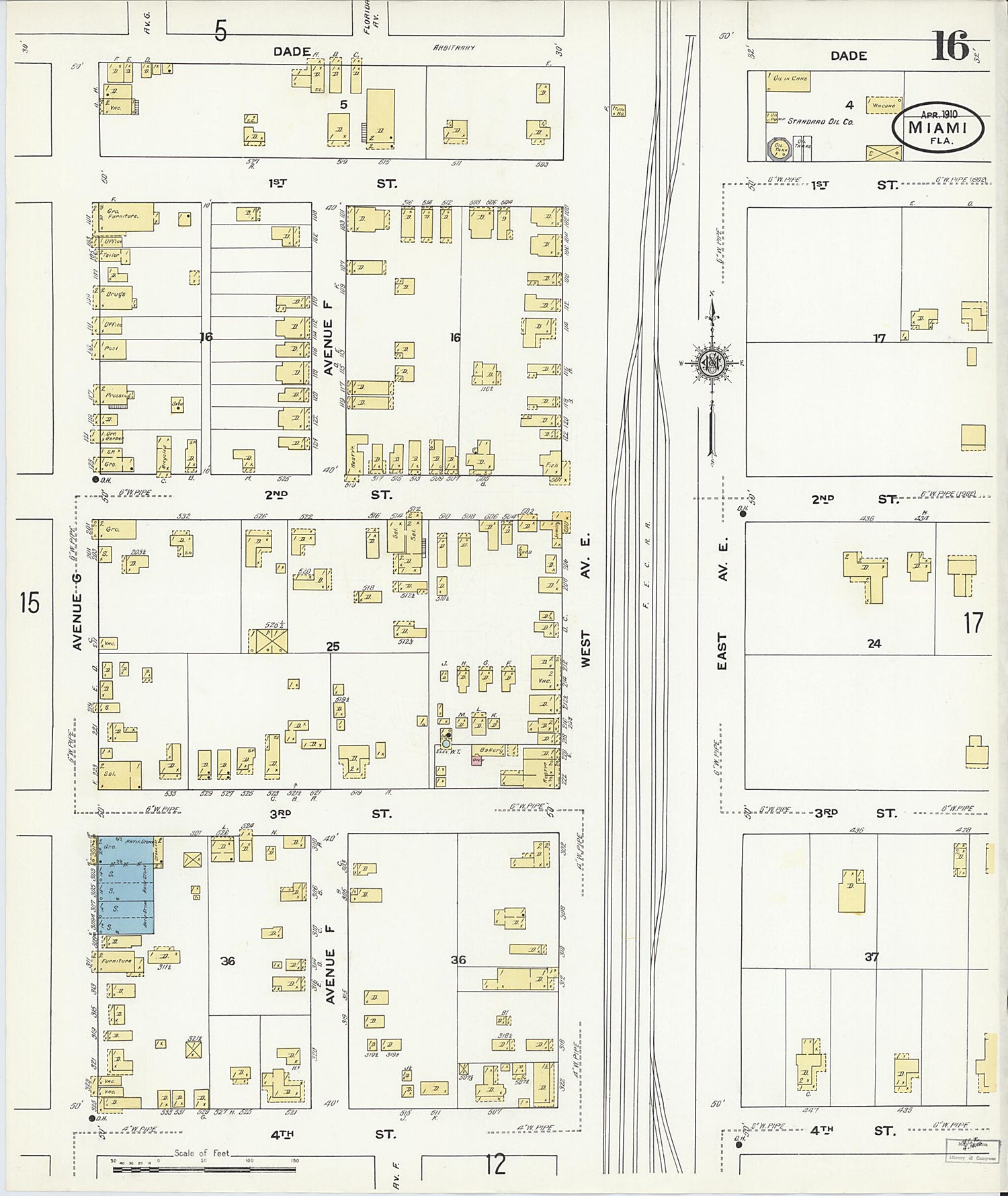 This old map of Miami, Dade County, Florida was created by Sanborn Map Company in 1910