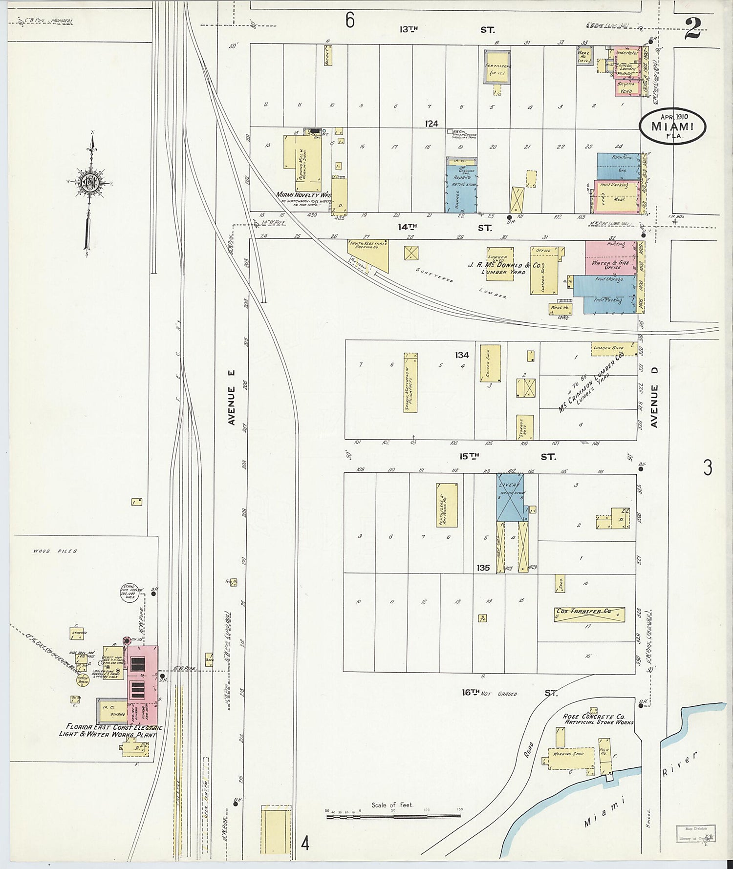This old map of Miami, Dade County, Florida was created by Sanborn Map Company in 1910