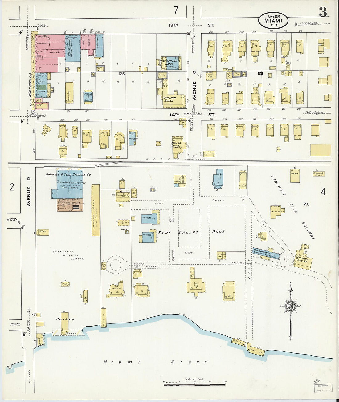 This old map of Miami, Dade County, Florida was created by Sanborn Map Company in 1910