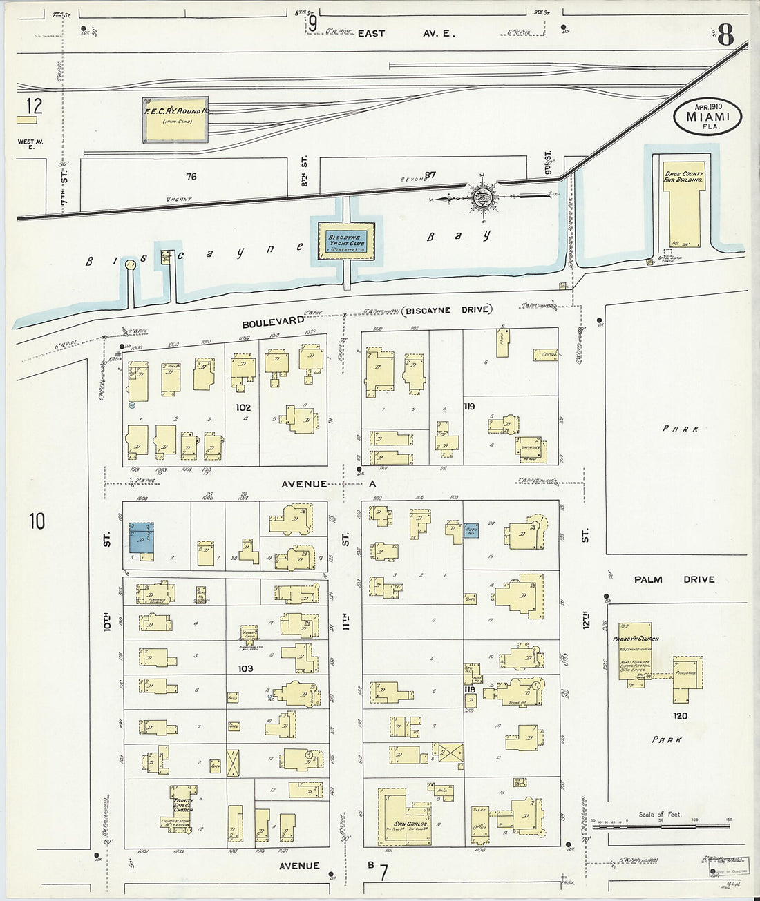 This old map of Miami, Dade County, Florida was created by Sanborn Map Company in 1910