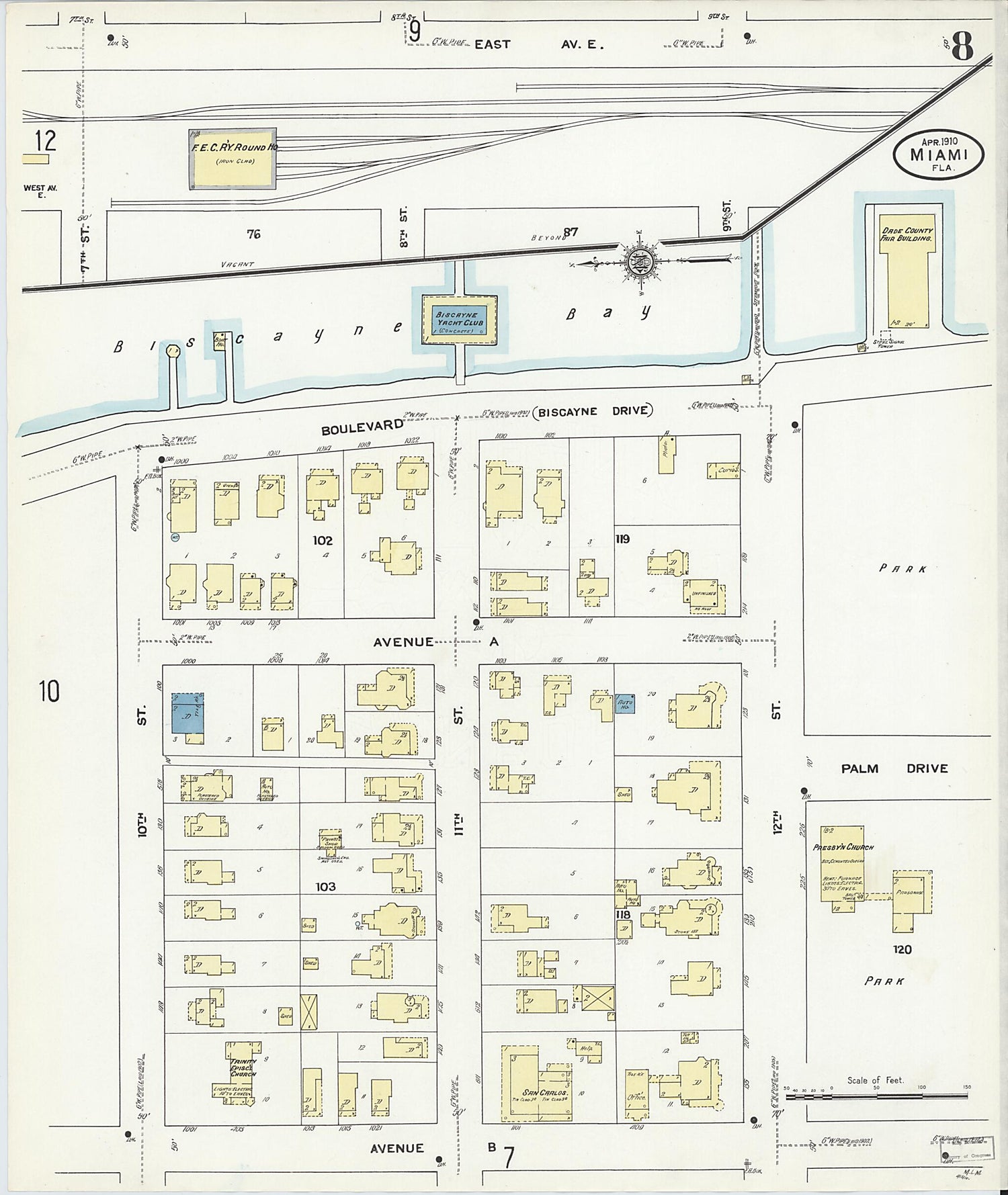 This old map of Miami, Dade County, Florida was created by Sanborn Map Company in 1910