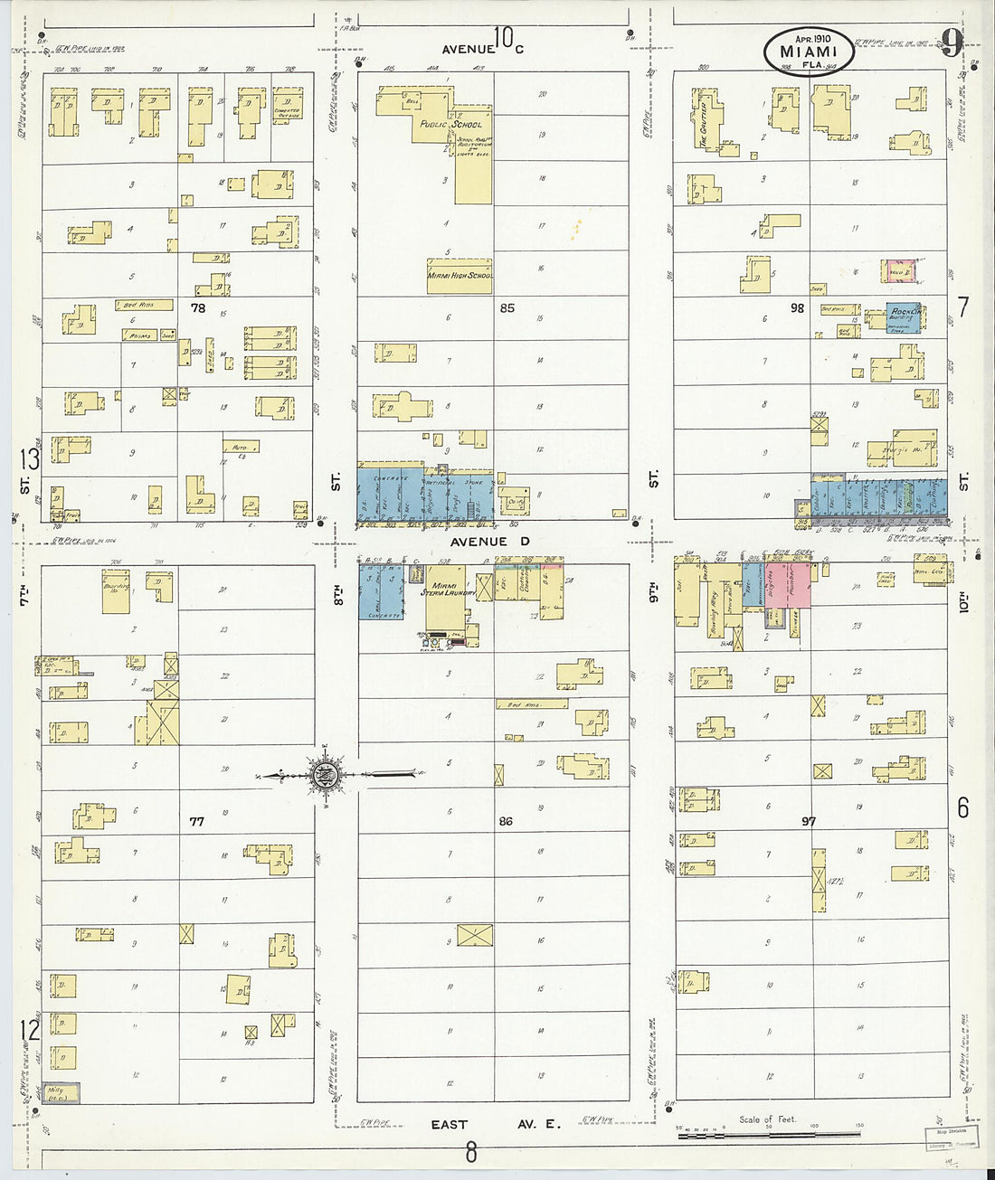 This old map of Miami, Dade County, Florida was created by Sanborn Map Company in 1910