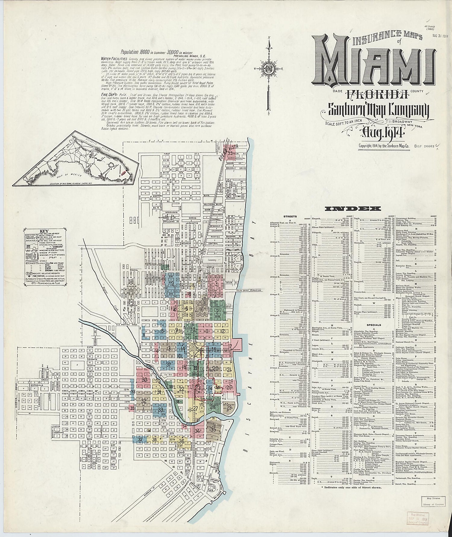 This old map of Miami, Dade County, Florida was created by Sanborn Map Company in 1914