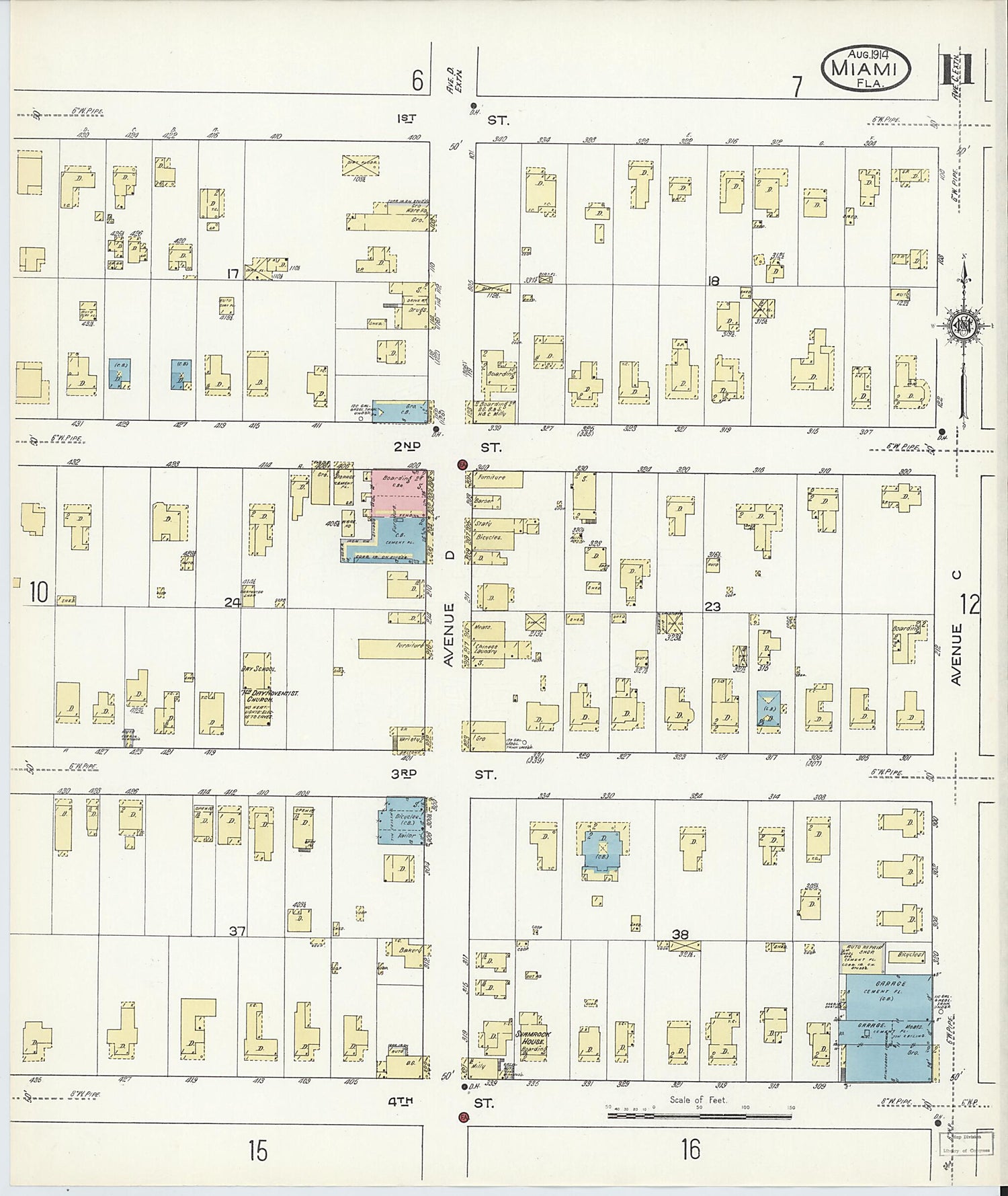 This old map of Miami, Dade County, Florida was created by Sanborn Map Company in 1914