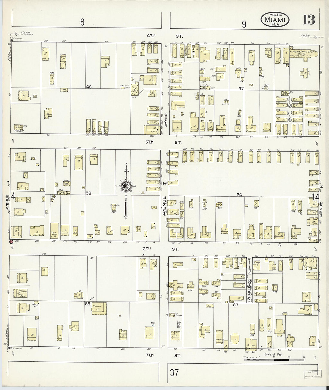 This old map of Miami, Dade County, Florida was created by Sanborn Map Company in 1914