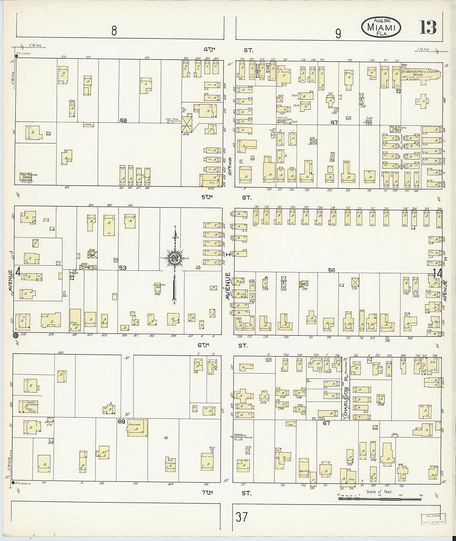 This old map of Miami, Dade County, Florida was created by Sanborn Map Company in 1914