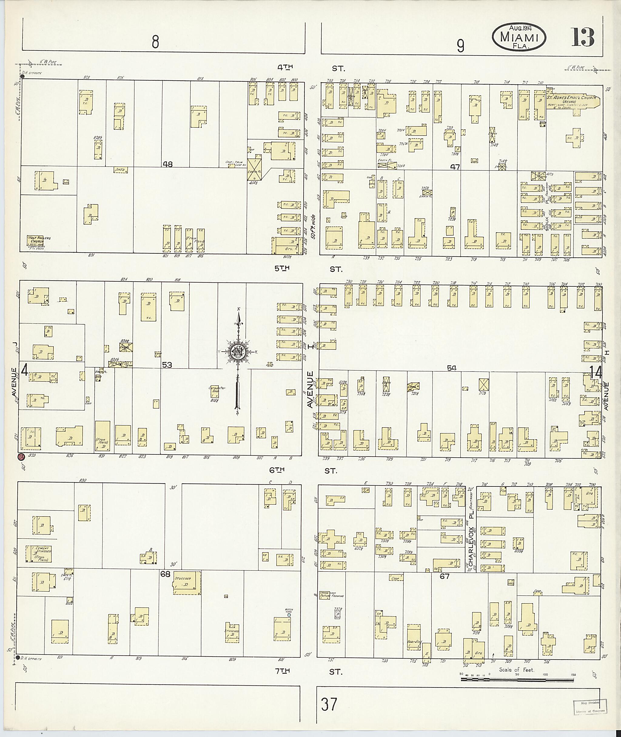 This old map of Miami, Dade County, Florida was created by Sanborn Map Company in 1914