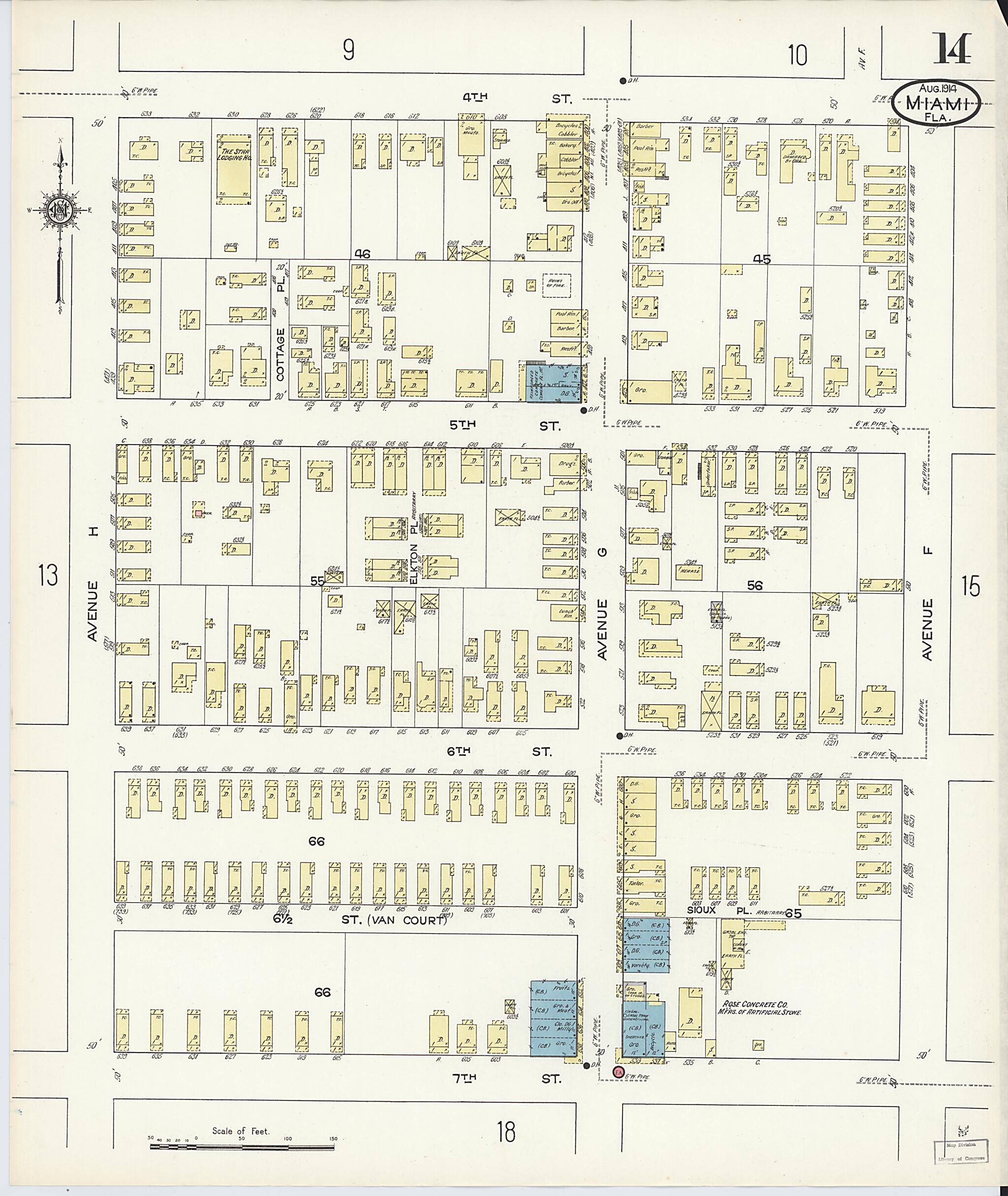 This old map of Miami, Dade County, Florida was created by Sanborn Map Company in 1914