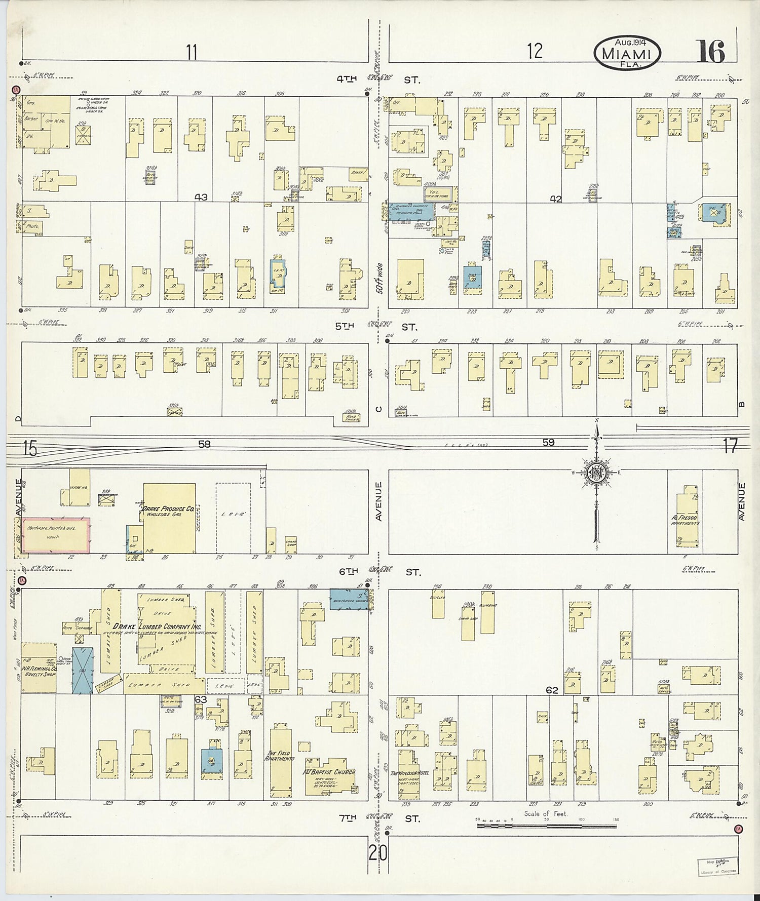 This old map of Miami, Dade County, Florida was created by Sanborn Map Company in 1914
