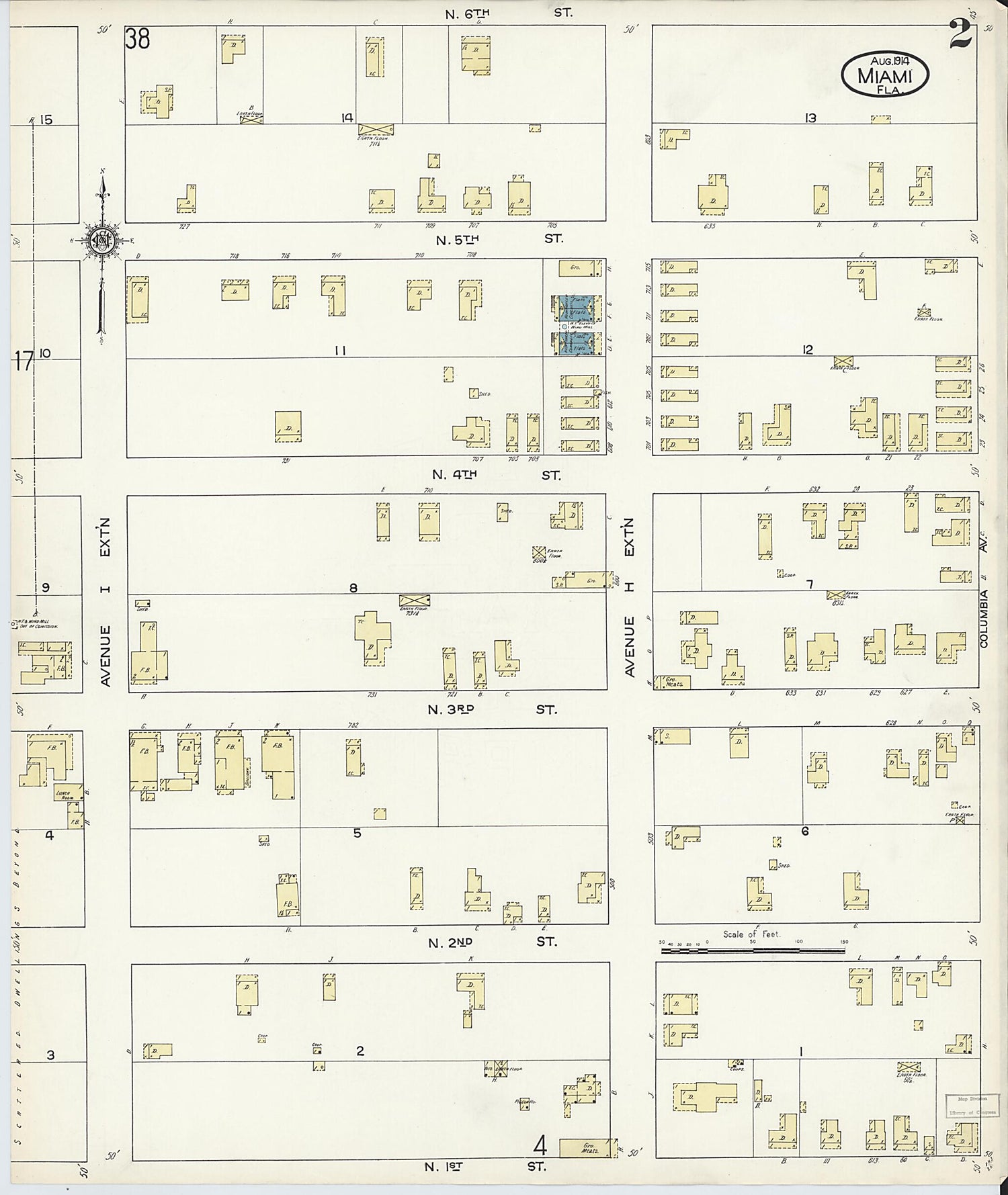 This old map of Miami, Dade County, Florida was created by Sanborn Map Company in 1914