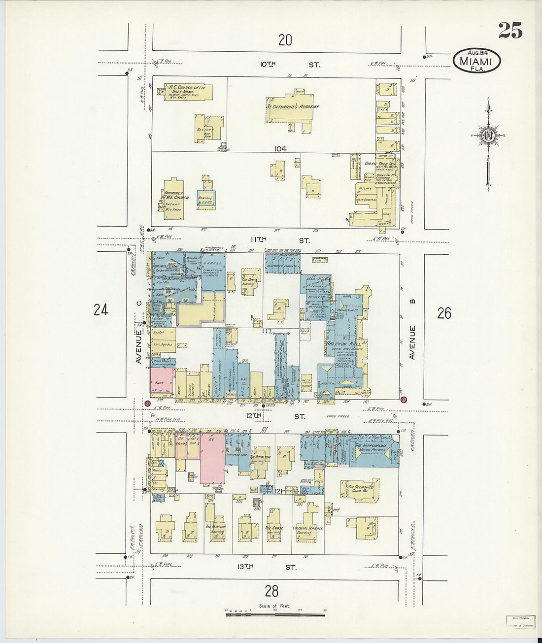 This old map of Miami, Dade County, Florida was created by Sanborn Map Company in 1914