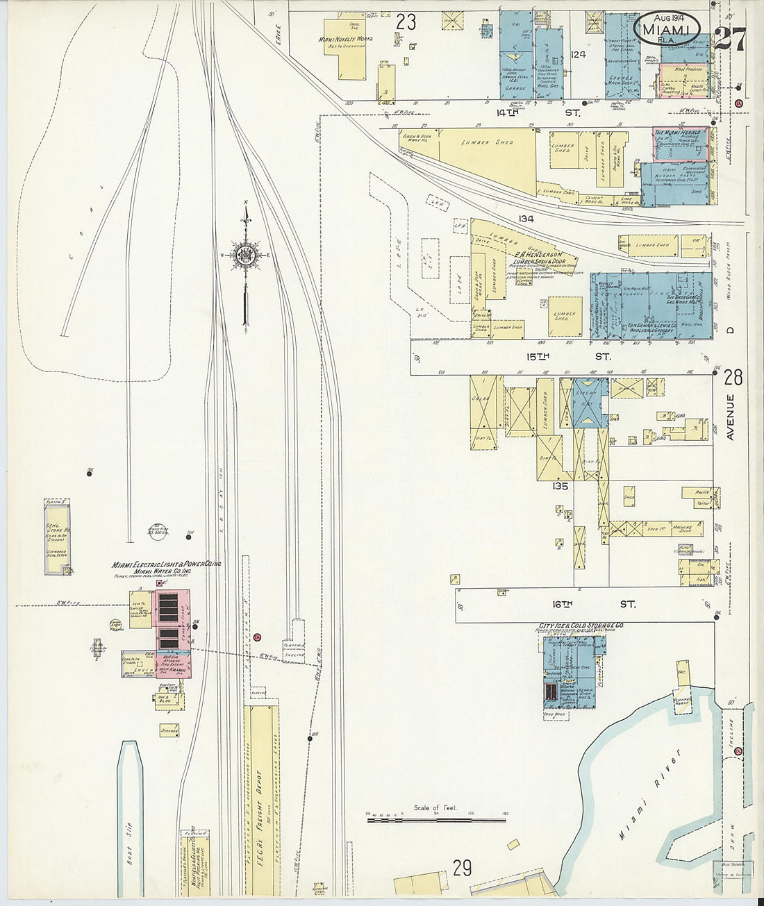 This old map of Miami, Dade County, Florida was created by Sanborn Map Company in 1914