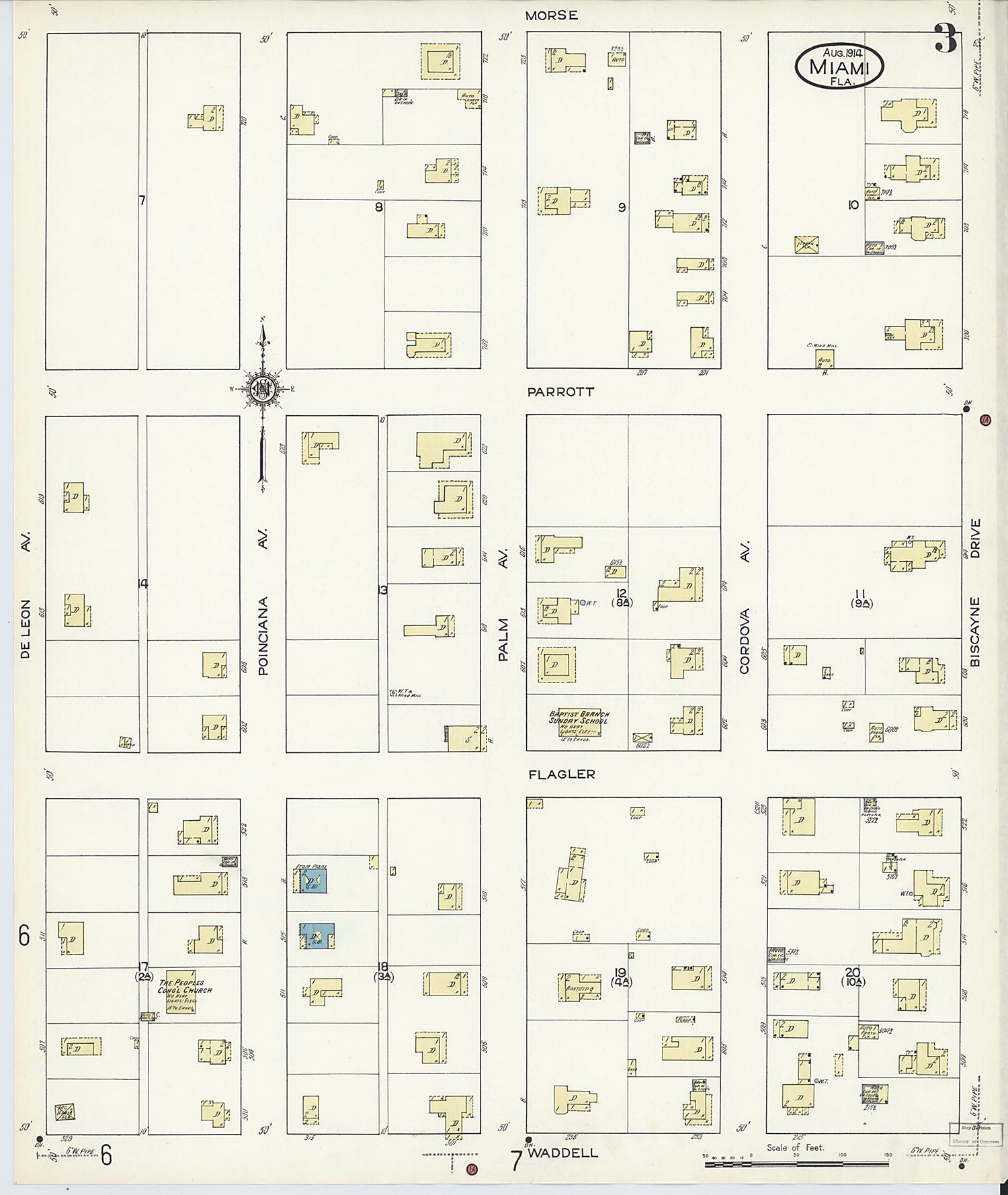 This old map of Miami, Dade County, Florida was created by Sanborn Map Company in 1914