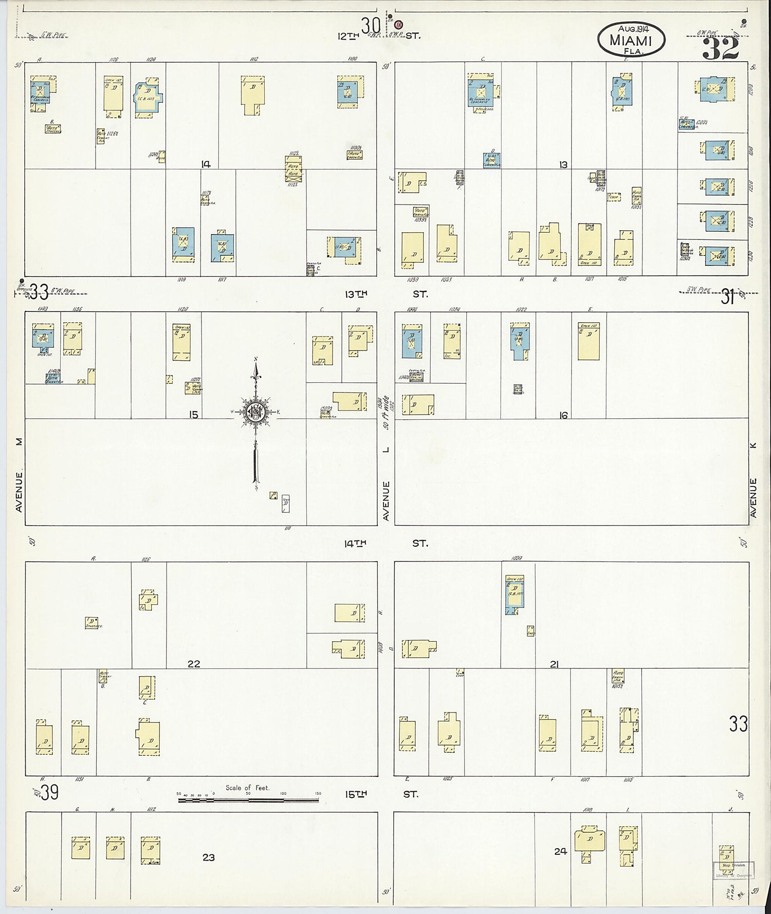 This old map of Miami, Dade County, Florida was created by Sanborn Map Company in 1914