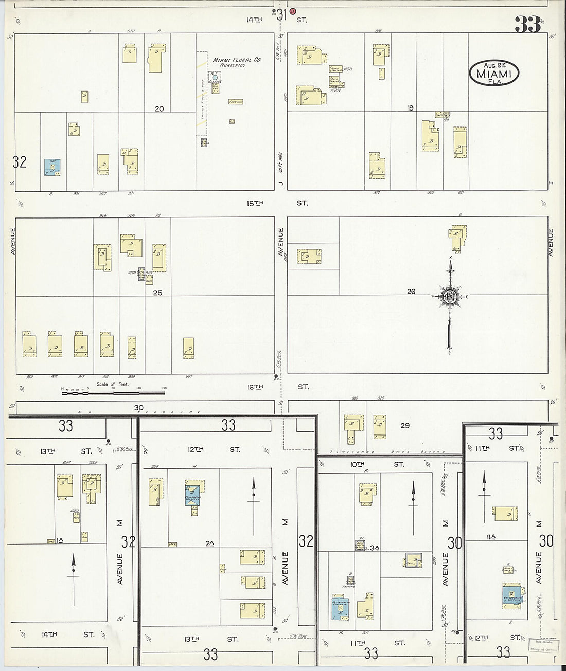 This old map of Miami, Dade County, Florida was created by Sanborn Map Company in 1914