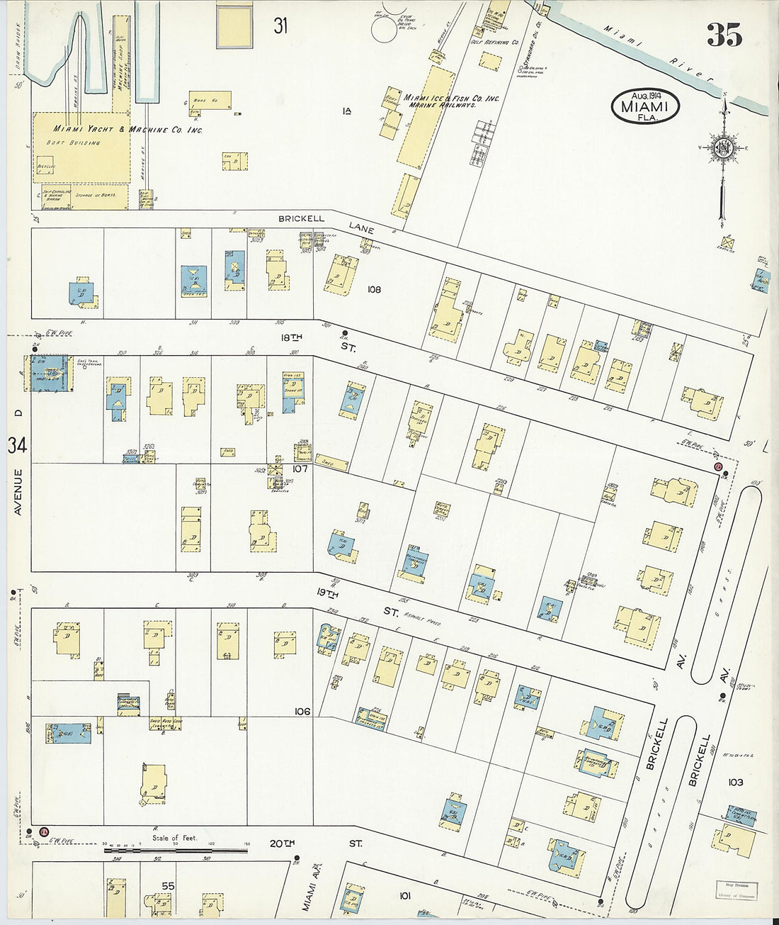 This old map of Miami, Dade County, Florida was created by Sanborn Map Company in 1914