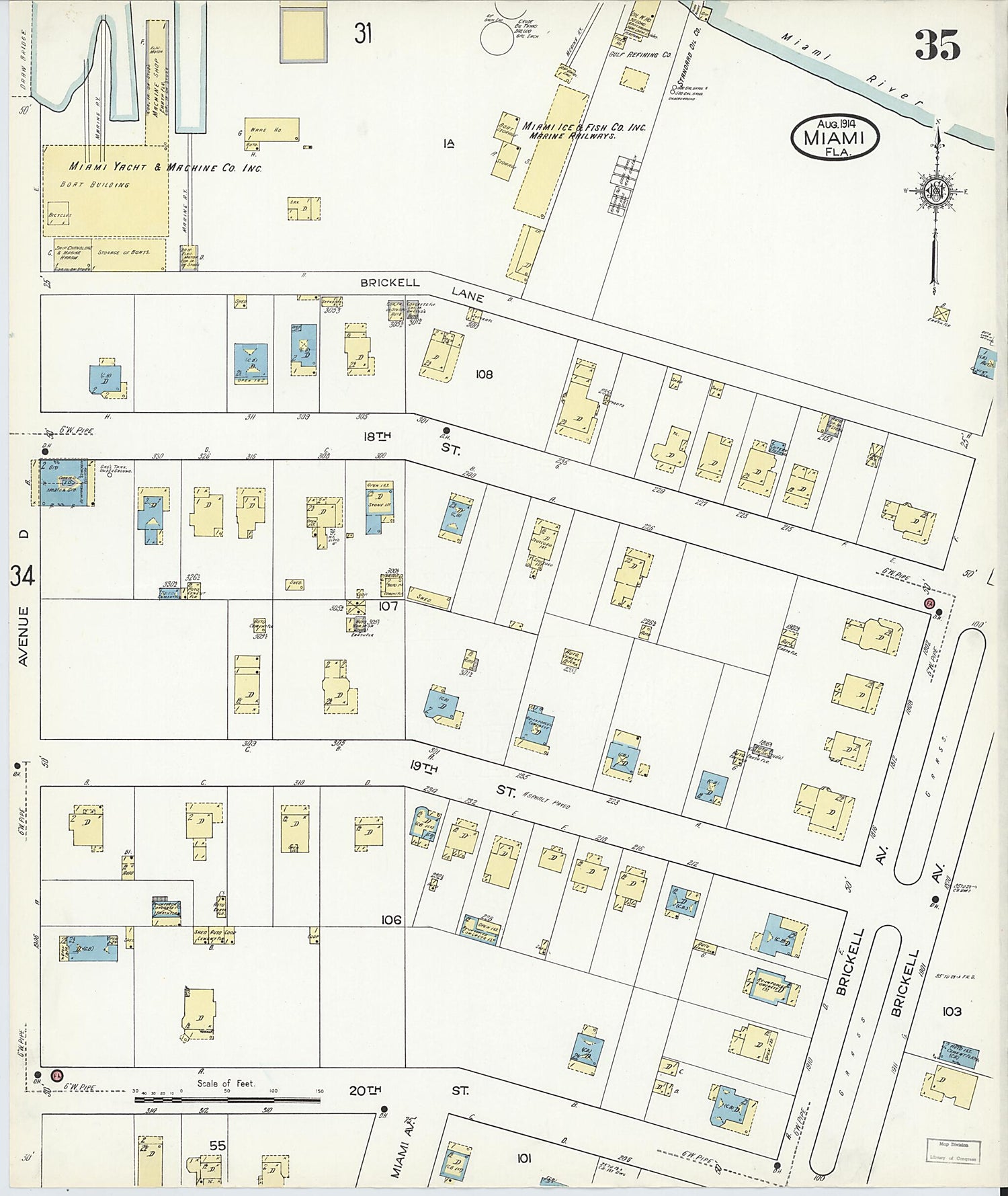 This old map of Miami, Dade County, Florida was created by Sanborn Map Company in 1914