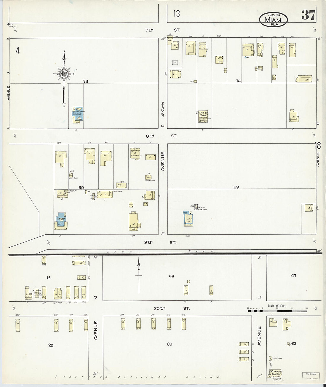 This old map of Miami, Dade County, Florida was created by Sanborn Map Company in 1914