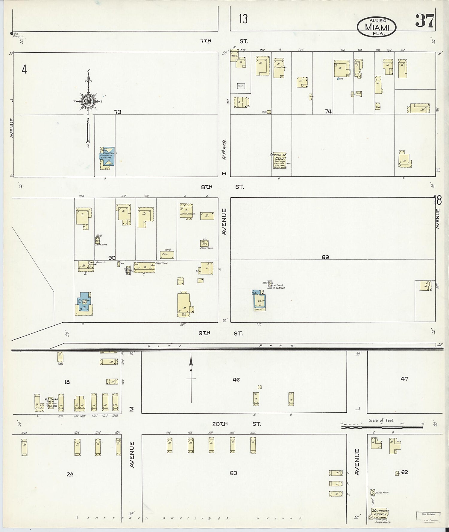 This old map of Miami, Dade County, Florida was created by Sanborn Map Company in 1914
