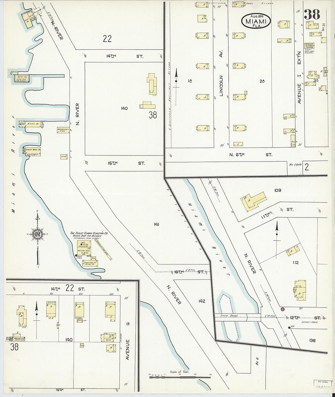 This old map of Miami, Dade County, Florida was created by Sanborn Map Company in 1914