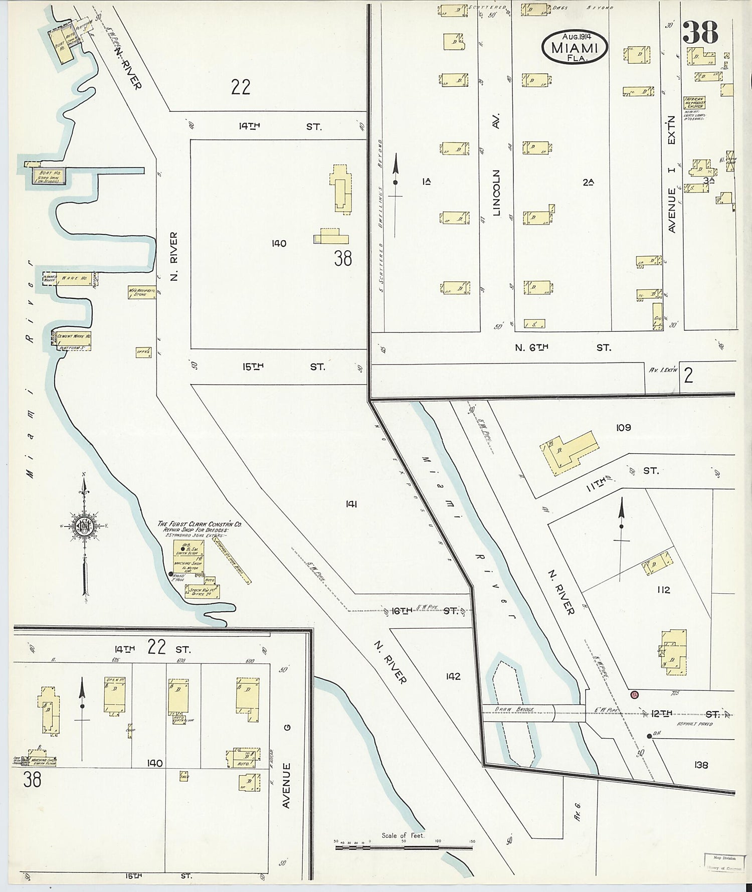 This old map of Miami, Dade County, Florida was created by Sanborn Map Company in 1914