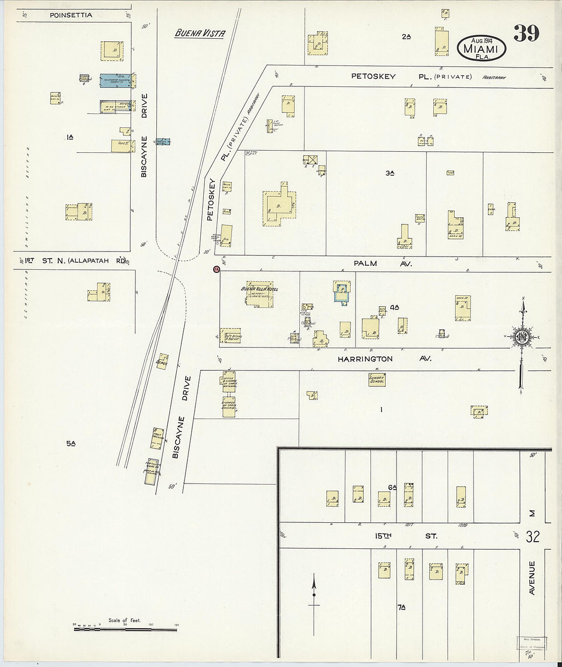 This old map of Miami, Dade County, Florida was created by Sanborn Map Company in 1914
